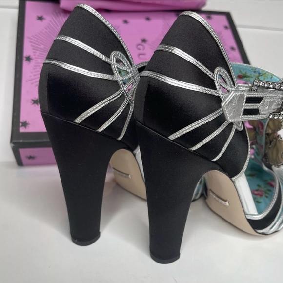 Gucci satin pump with metallic leather trim sandal heels